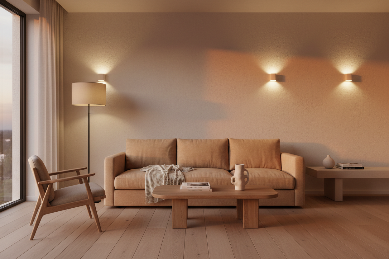 Aura Sunset Lamp in a warm Japandi living room